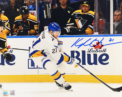 Kyle Okposo Skating with Puck in White Signed 8x10 Photo Signed Photos TSE Buffalo 