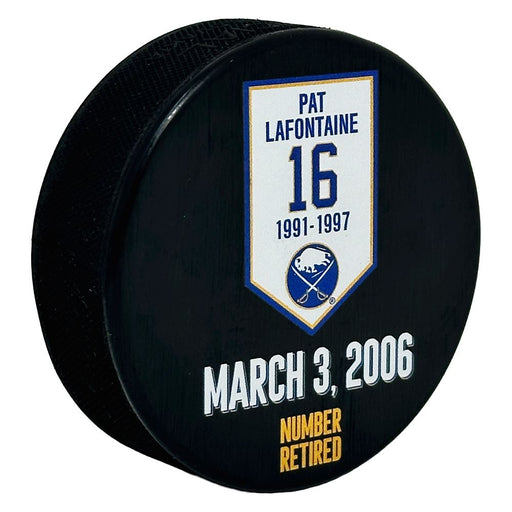 PRE-SALE: Pat LaFontaine Signed Banner Puck with FREE HOF PRE-SALE TSE Buffalo 