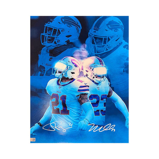 Jordan Poyer & Micah Hyde Dual Signed Blue Spotlight 16x20 Photo Signed Photos TSE Buffalo 