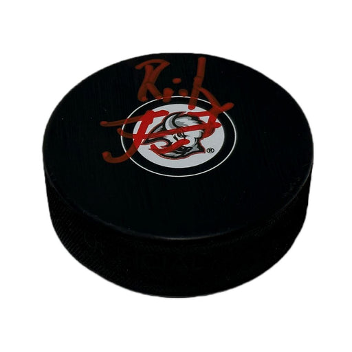 Rick Jeanneret Signed Buffalo Sabres Goathead Logo Puck Signed Hockey Pucks TSE Buffalo 