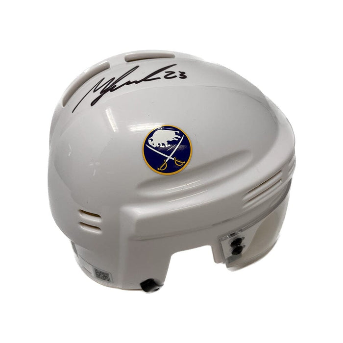Mattias Samuelsson Signed Buffalo Sabres White Mini Helmet Signed Hockey Mini Helmet TSE Buffalo 