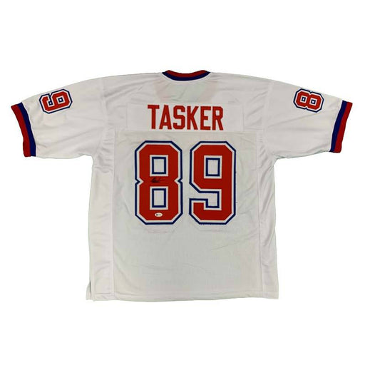 Steve Tasker Signed Custom White ALL Pro Football Jersey Custom Jerseys TSE Buffalo 