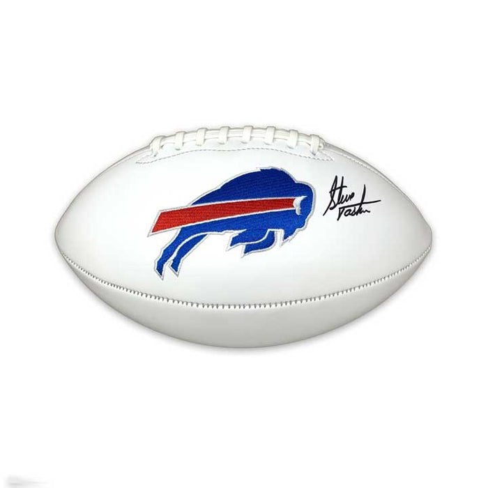 Steve Tasker Signed Buffalo Bills White Logo Football Signed Footballs TSE Buffalo 