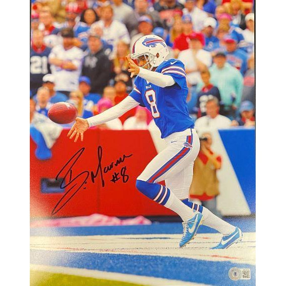 Brian Moorman Endzone Blue Jersey Punt 11x14 Photo Signed Photos TSE Buffalo 