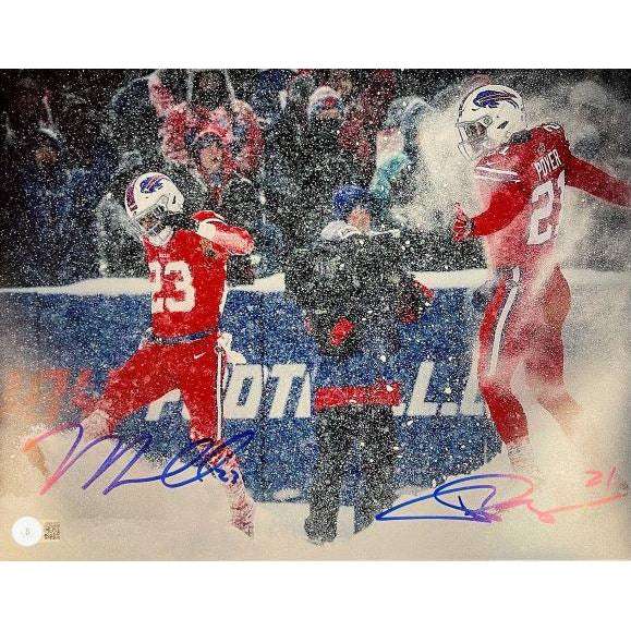 Dual Jordan Poyer and Micah Hyde Signed Snow Dancing Helmets 11X14 Photo Signed Photos TSE Buffalo 