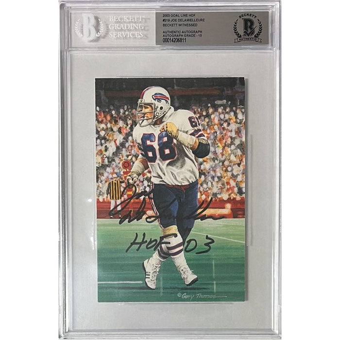 Joe Delamielleure Buffalo Bills Signed 2003 Goal Line HOF Slabbed Drawing - Autograph Grade 10 TSE Buffalo 