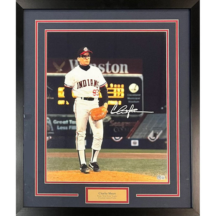 Charlie Sheen in "Major League" Movie Signed 16x20 Photo - Professionally Framed Signed Photos TSE Framed 